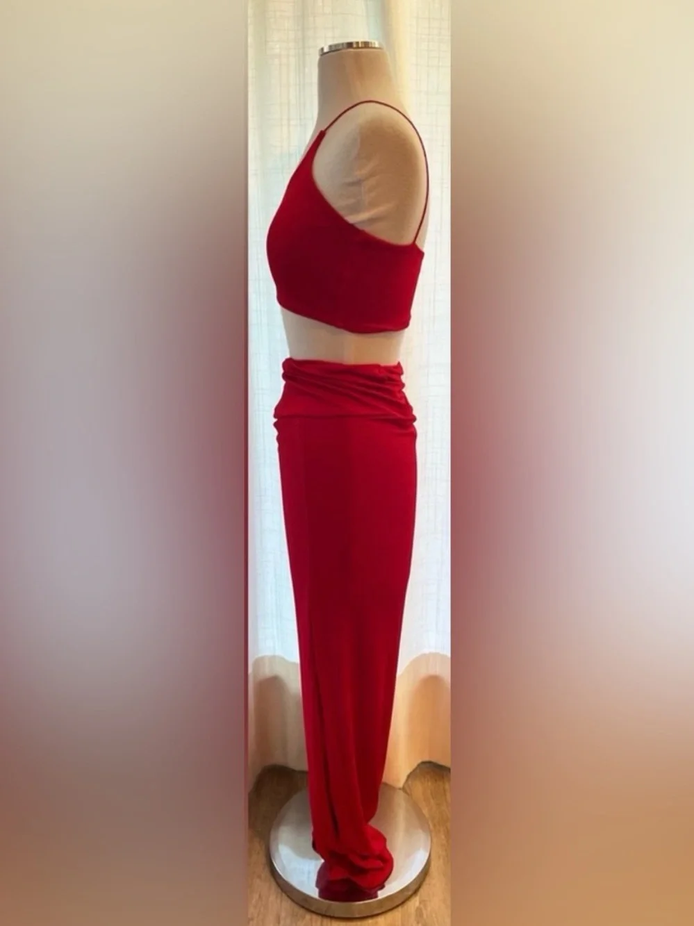 Women’s Red Midi Tank Top and Skirt Set Large - Picture 2 of 3